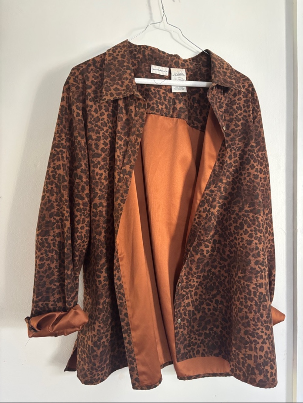 White Stag Brown Leopard Print Button-Down Shirt with Rust Lining